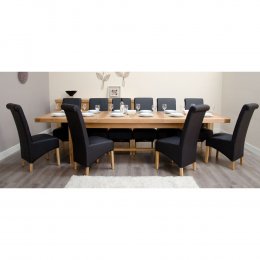 Bordeaux Solid Oak Large Dining Table, 12 Matt Black Chairs